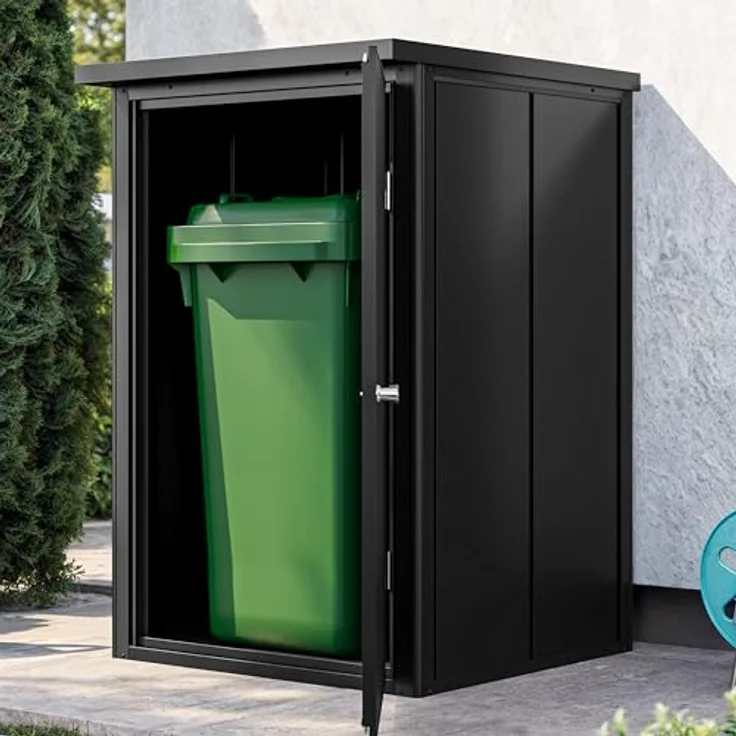 GFP Primeyard Geräteschrank Metall 84x84x131 cm Mülltonnenbox anthrazit inkl. Fußboden, wetterfest und stabil, feuerverzinktes Stahlblech, Dachlast 150kg/m², abschließbares Zylinderschloss – Bild 2
