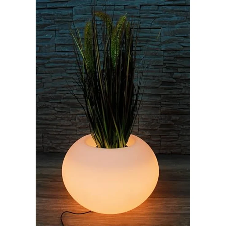 Arnusa Moderner runder beleuchteter Blumenkübel 35x24 cm Pflanzgefäß PL405S Blumentopf LED RGB mit Akku und Netzteil Indoor Outdoor, 16 Leuchtfarben, 4 Farbwechselprogramme – Bild 3