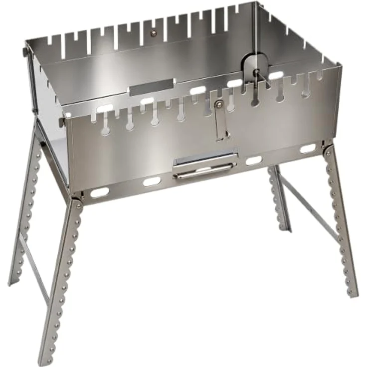 GOROCH Mangal Grill für 10 Spieße, klappbarer Schaschlikgrill aus 2 mm Edelstahl mit Faltbeinen, für Camping & Outdoor, kompakt 50 × 30 × 6 cm – Bild 1