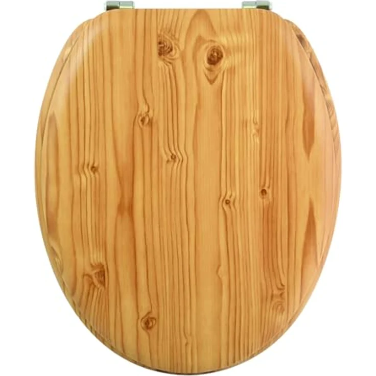 MSV WC-Sitz Kiefer-Design, MDF, 37 cm x 45 cm x 5,6 cm, braun, mit Anti-Rutsch-Noppen und rostfreien Edelstahl-Scharniere – Bild 3