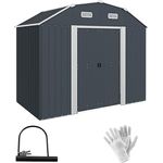 Outsunny Gerätehaus aus Stahl, 2,7 m² Geräteschuppen mit UV-Schutz, 2 Schiebetüren, Regal, mit Fundament, 238 x 132 x 198,5 cm, Dunkelgrau