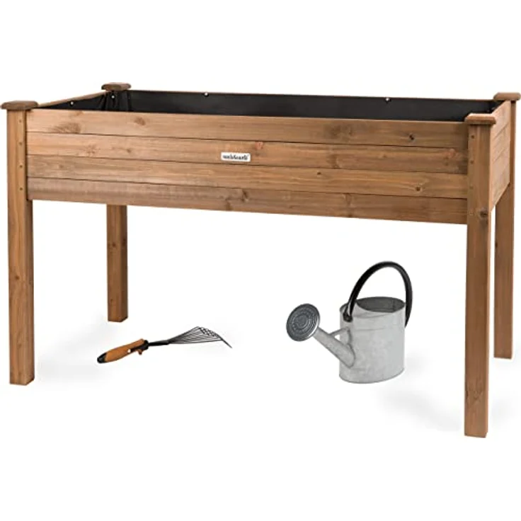 needs&wants® Großes Hochbeet aus Holz für Garten Balkon Terrasse, Pflanzkasten Bausatz XL rechteckig schmal mit Vlies-Folie, Kräuterbeet Pflanzenkasten deko, 125 x 64 x 75 cm, dunkel-braun – Bild 1