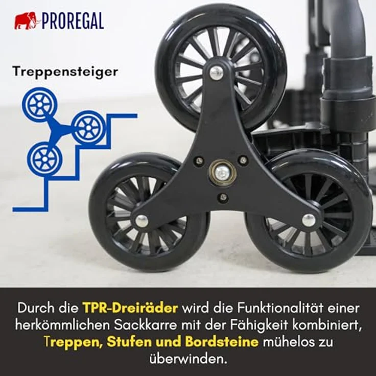 PROREGAL® Sackkarre ELEPHANT Traglast 250kg Alurahmen ergonomische Griffe Gummiräder, leichtes Aluminium, klappbare Schaufel, TPR-Gummi Räder – Bild 5