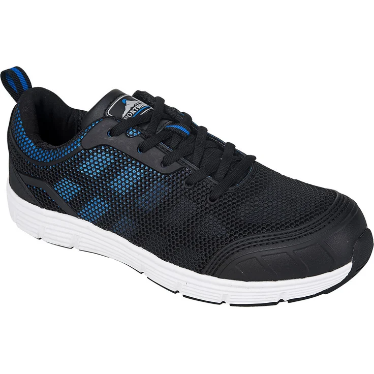 Portwest Tennis Tove Steelite S1P, Sicherheits Arbeitsschuh mit Stahlkappe und robuster EVA/Gummi-Außensohle, Schwarz/Blau, Größe 36