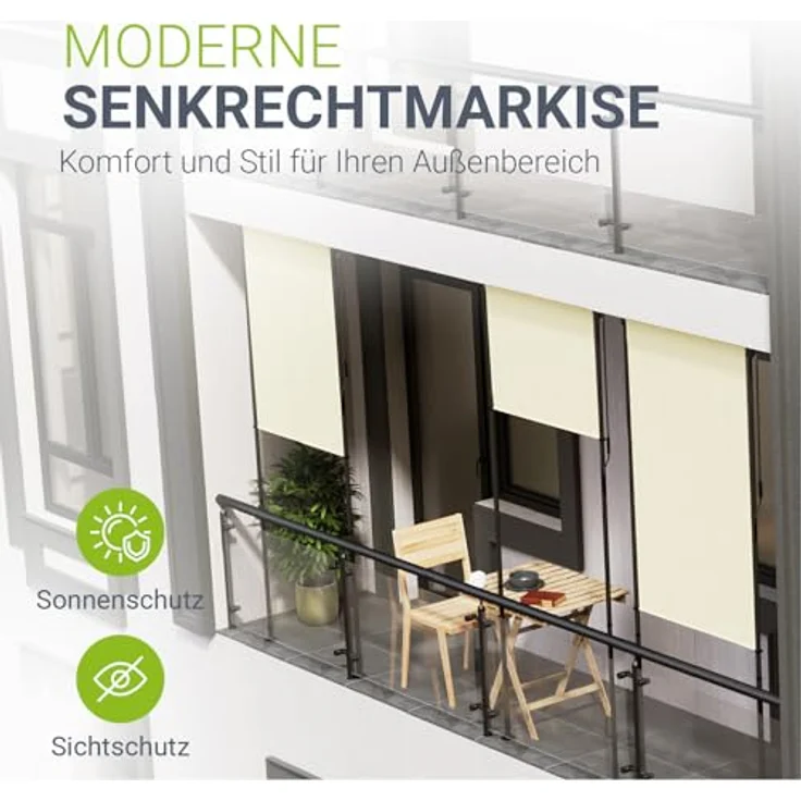 Juskys Senkrechtmarkise Barbados 100x310 cm - Beige, wetterfest, UV-beständig, ohne Bohren - Markise für Garten und Balkon – Bild 2