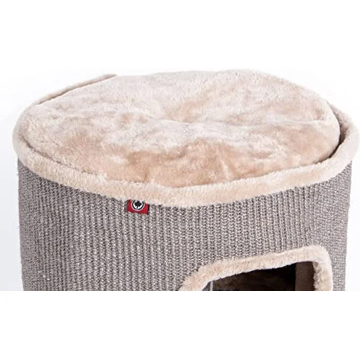 CanadianCat Company | Kratztonne Tony Höhe 90 cm, Spieltonne für Katzen ø 45 cm, Katzenkratzbaum mit 3 Höhlen, Katzenbaum, Kratzturm aus Sisal, Katzenmöbel, Plüsch, Beige – Bild 3