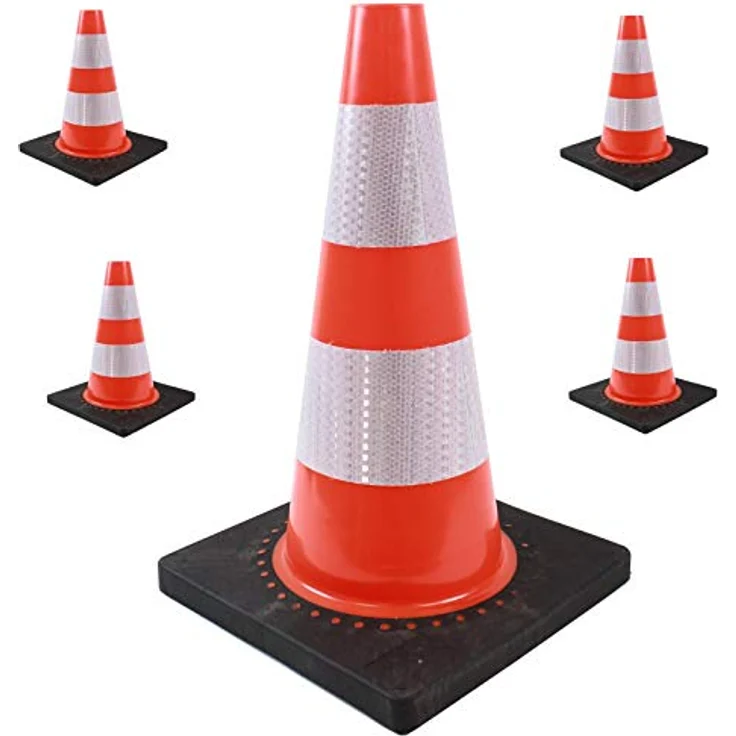 TRUTZHOLM Verkehrsleitkegel, 5er Set mit schwerem Gummifuß, wasser- und windfest, 45cm, orange mit Reflexstreifen zur Gefahrensicherung – Bild 1