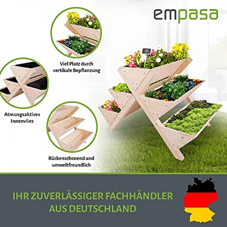 empasa Stufen Hochbeet 'Level', Etagenhochbeet Pflanzentreppe Blumentreppe aus Holz, 121 x 80 x 80 cm – Bild 3