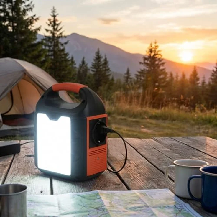 ideoon Mobiles Powerstation Set 88,8Wh mit 20W Solarmodul, 230V Steckdose, USB-C PD 65W, LED-Leuchte für Camping & Outdoor, schwarz-orange – Bild 7