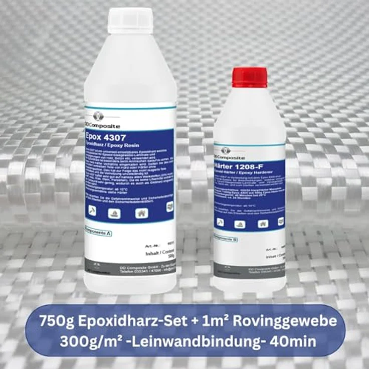 DD Composite 750g GFK Epoxidharz mit 1m² Rovinggewebe 300g/m², hohe Chemikalienbeständigkeit, lösemittelfrei, Leinwandbindung – Bild 2