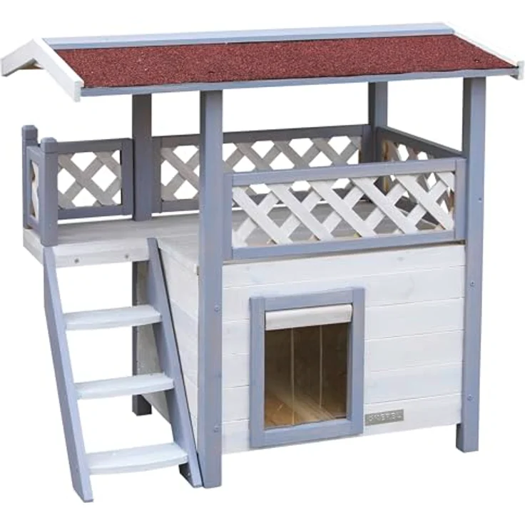 Kerbl Katzenhaus Lodge Ontario, 2-stöckig mit Schwingtüre und Bitumendach, wetterfest 77 cm x 50 cm x 73 cm – Bild 1