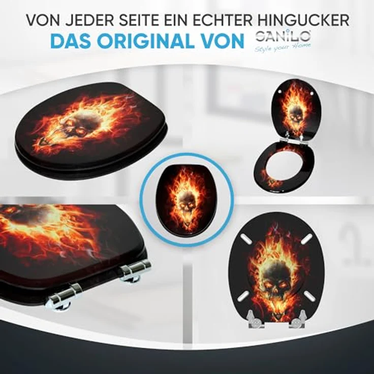 Sanilo WC Sitz Totenkopf in Flammen, Holz mit Absenkautomatik und antibakterieller Oberfläche, 47x37,7 cm – Bild 7