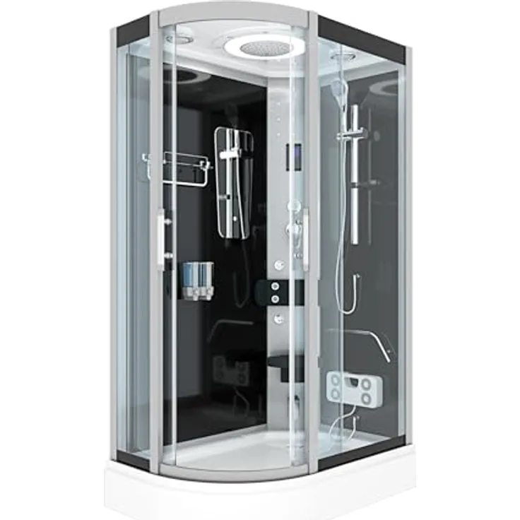 AcquaVapore D60-73T2L-EC Duschtempel, Dampfdusche mit 8 Massagedüsen, Schwarz, 120x80 cm