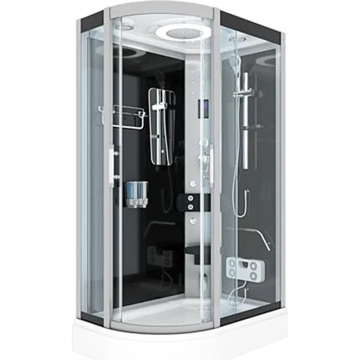 AcquaVapore D60-73T2L-EC Duschtempel, Dampfdusche mit 8 Massagedüsen, Schwarz, 120x80 cm – Bild 1