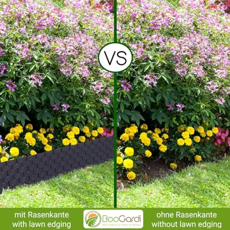 BooGardi Rasenkante Kunststoff Rattanoptik 4 Farben 80cm x 9,5cm 5er/10er/20er Set · Anthrazit 10er Set · Flexible Beeteinfassung · Beetumrandung Garten · Mähkante Raseneinfassung – Bild 4