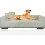 Rohrschneider Hundesofa Cord für mittelgroße und Grosse Hunde, hoher Rand, waschbarer Bezug, 100% Polyester, beige, B 90 x T 57 x H 26 cm, inkl. 2X Dekokissen