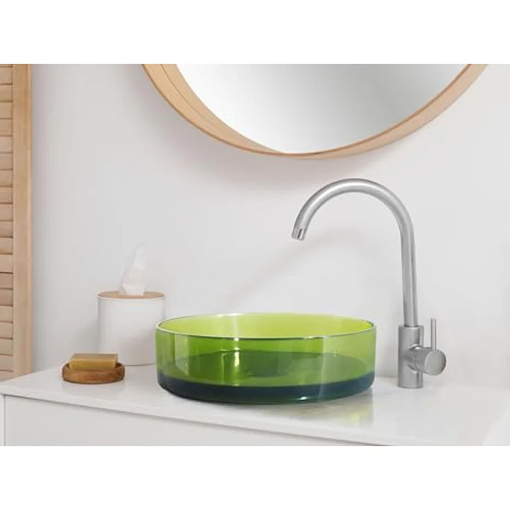 Beliani Tolosa, Aufsatzwaschbecken aus Mineralwerkstoff, 360 mm, mit Klick-Klack-Stöpsel, elegantes Design – Bild 2