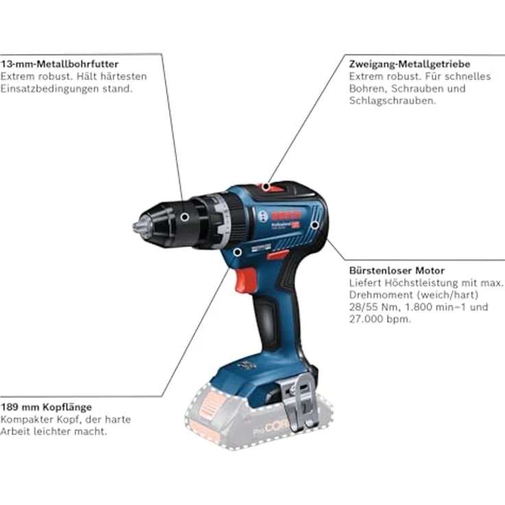 Bosch Professional 18V System Akku Schlagbohrschrauber GSB 18V-55 (2x 2,0 Ah Akku,35tlg. Impact Zubehör Set,in L-Case) – Bild 3