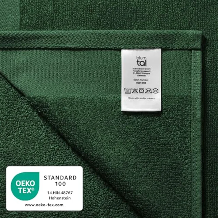 Blumtal Saunatuch Dunkelgrün 80x200 cm, Oeko-Tex® Standard 100, 100% Baumwolle, 500 g/m², praktische Aufhängeschlaufe – Bild 7