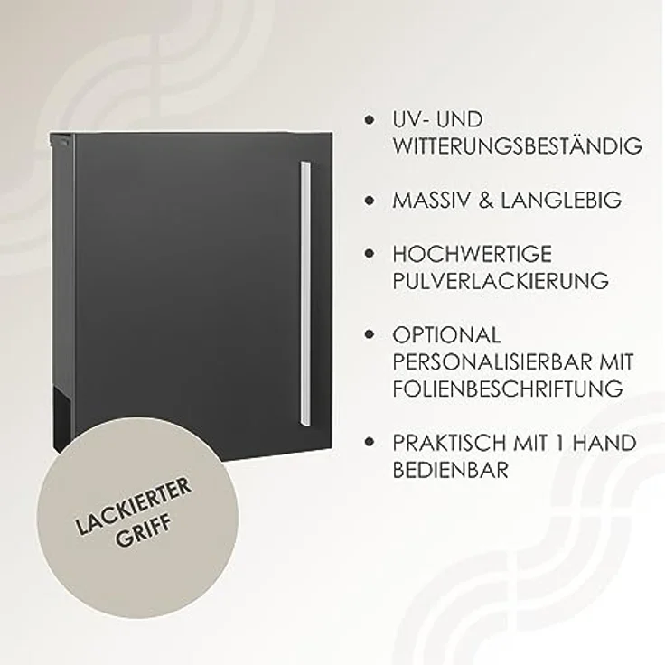 MOCAVI Box 110 Qualitäts-Briefkasten mit Zeitungsfach anthrazit-grau (RAL 7016) Wandbriefkasten, Schloss rechts, Postkasten, Design-Briefkasten – Bild 4