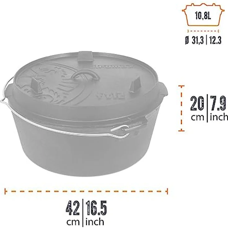 Petromax Feuertopf 12qt FT12-T ohne Füße 11,4 Liter Gusseisen 40 x 40 x 18,5cm – Bild 4