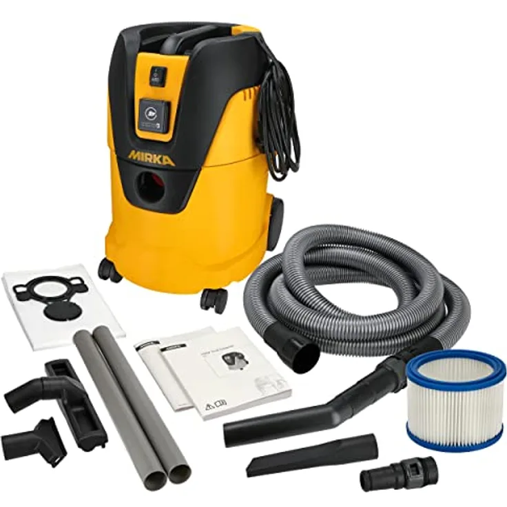 MIRKA 1025 L P&C Industriestaubsauger, Nass- und Trockensauger mit 1000 W, 25 Liter, Adapter für Schleifmaschinen, Schwarz, Gelb