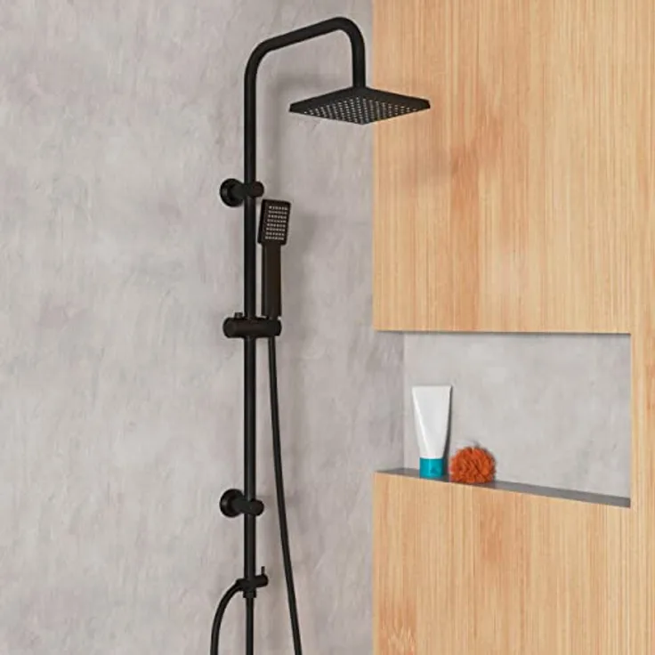EISL EASY ENERGY Duschset schwarz, Duschsystem ohne Armatur 2 in 1 mit großer Regendusche (170x170 mm) und Handbrause ohne Armatur ideal zum Nachrüsten, komplettes Montageset DX12004BL-A