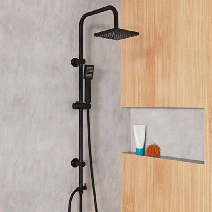 EISL EASY ENERGY Duschset schwarz, Duschsystem ohne Armatur 2 in 1 mit großer Regendusche (170x170 mm) und Handbrause ohne Armatur ideal zum Nachrüsten, komplettes Montageset DX12004BL-A – Bild 1