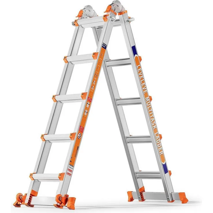 LuxusKollektion Vielzweckleiter, 5 Stufen Ausziehleiter, Treppensicher, max. Höhe 427 cm, 13,2 kg, rutschfeste Stufen, Industrie-Aluminiumlegierung