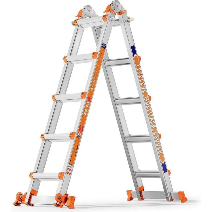LuxusKollektion Vielzweckleiter, 5 Stufen Ausziehleiter, Treppensicher, max. Höhe 427 cm, 13,2 kg, rutschfeste Stufen, Industrie-Aluminiumlegierung