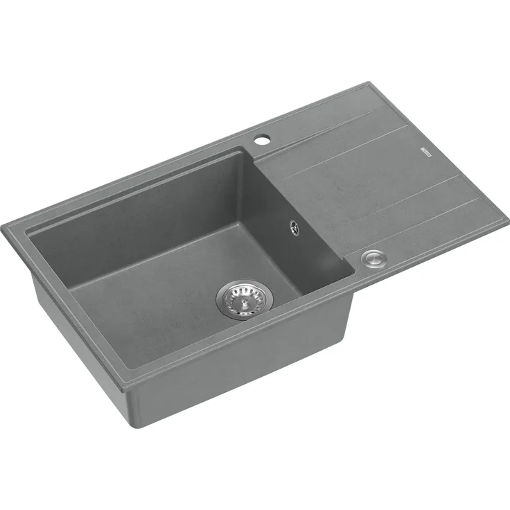 QUADRON Evan 136 XL, 1-Becken Granitspüle 86 x 50 x 21 cm, grau mit Siphon aus GraniteQ