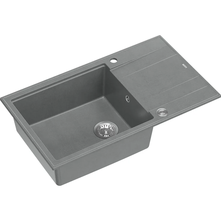 QUADRON Evan 136 XL, 1-Becken Granitspüle 86 x 50 x 21 cm, grau mit Siphon aus GraniteQ