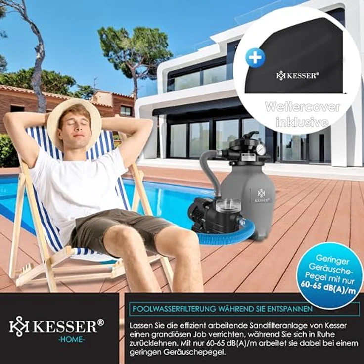 KESSER Sandfilteranlage Sandfilter + 700g Filterbälle ersetzen 25kg Filtersand 7-Wege Ventil mit Druckanzeige Poolfilter 10 m³-h Filteranlage Filterkessel für Pool Schwimmbecken 10.200 L-h Grau – Bild 9