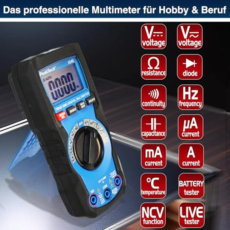 PeakTech Multimeter PeakTech 1041: Mini TrueRMS Digital Multimeter 4000 Counts, stabil und kompakt, mit Batterietester, Frequenzmessung und berührungslosem Spannungsdetektor. – Bild 3