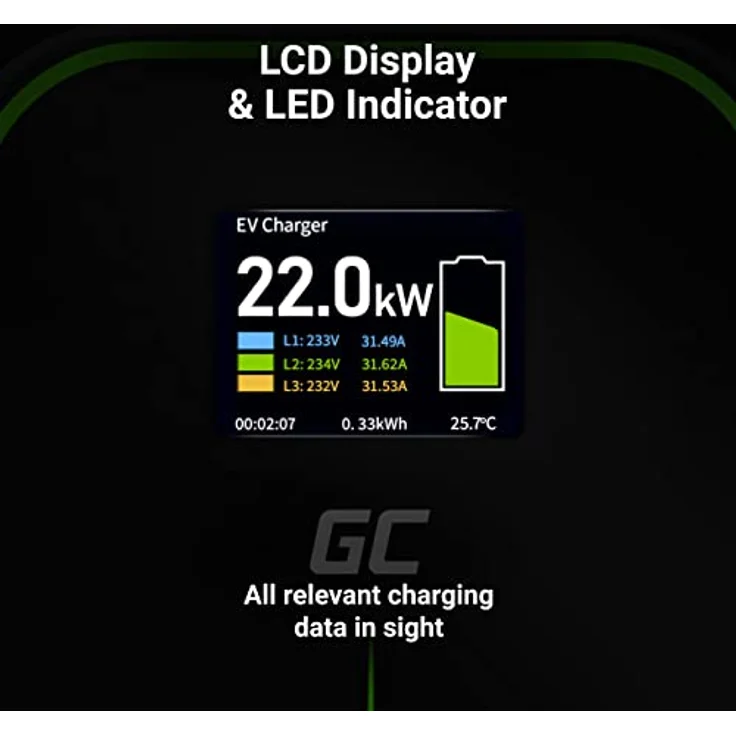 Green Cell Wallbox GC EV PowerBox 22-kW-Ladegerät (mit Typ-2-Steckdose zum Laden von Elektroautos und Plug-In-Hybriden, für EV Tesla, Leaf und mehr) – Bild 4