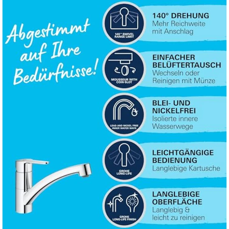 Grohe Start Eco Küchenarmatur, Einlochmontage, schwenkbarer Rohrauslauf, chrom – Bild 4