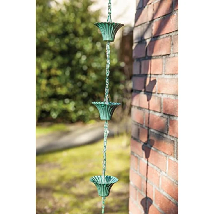 Esschert Design Regenwasserkette Grünspan, aus dem Material Eisen?, 7,9 x 7,9 x 254,0 cm – Bild 3