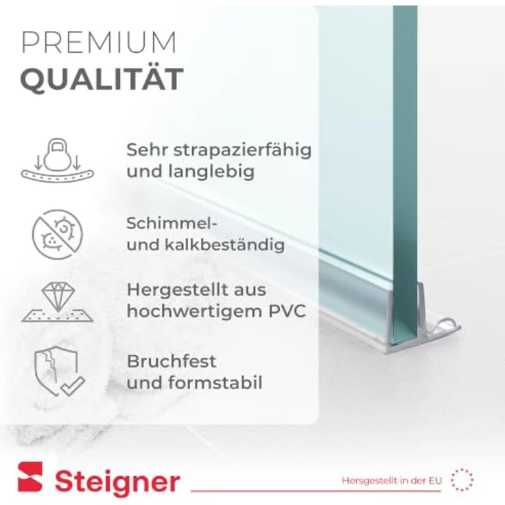 STEIGNER Duschtürdichtung UK19, 30 cm Transparent - Gerade Dichtung für Eckeinstieg und Fünfeckdusche, 5-6 mm Glasdicke, 100% wasserdicht, schimmelresistent, individuell kürzbar – Bild 4