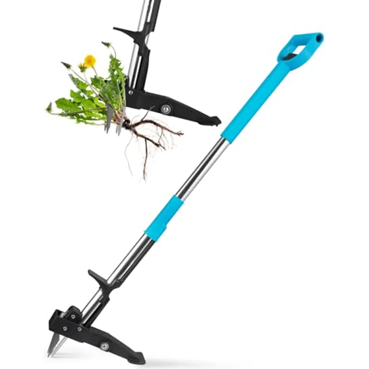Yissvic HJ007-1 Teleskop-Unkrautstecher mit Stiel, 100-120 cm, hochfester Edelstahl, 4 Krallen, blau – Bild 1