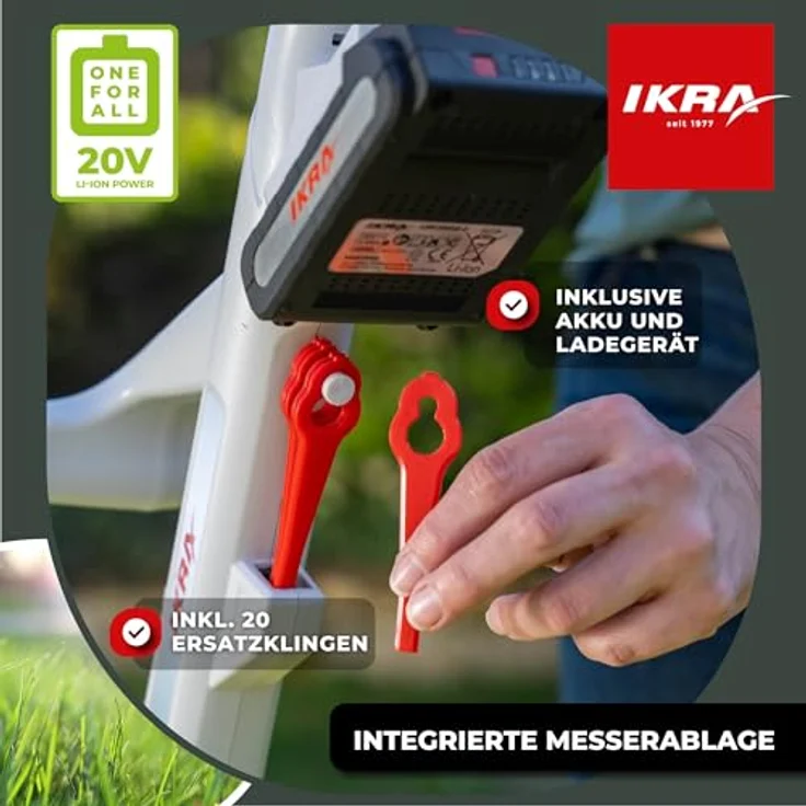 ikra GmbH Akku-Rasentrimmer IART 2025, 22 cm Messer, 25,4 cm Faden, 20V Akku mit Twin-Schneidsystem 2-in-1 – Bild 3