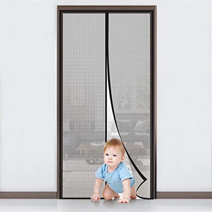 MYCARBON Fliegengitter, magnetisch, 110 x 210 cm, automatisches Schließen, ultradünnes Netz, Fliegenschutz, Installation ohne Bohren, Schwarz – Bild 1