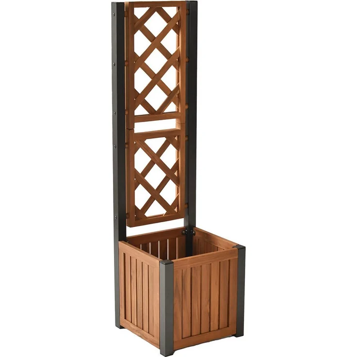 MERXX Rankgitter groß, 1 St., mit Pflanzkasten, Aluminiumgestell in Graphit und Akazienholz, 40x40x140 cm
