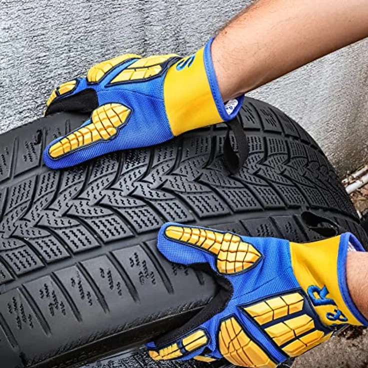 S&R Mechaniker Handschuhe mit flexiblen Protektoren, Gr.10, stoßdämpfender Knöchelschutz, reißfest, 1 Paar, schwarz – Bild 5