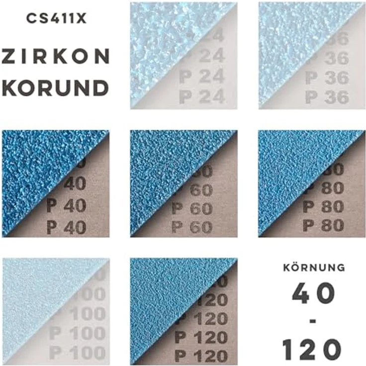 Klingspor CS 411 X Schleifband, 50 x 2000 mm, 4-teiliges Premium-Set mit Körnungen 40, 60, 80 und 120, Industriequalität, Zirkonkorund, für Edelstahl und Metall – Bild 2