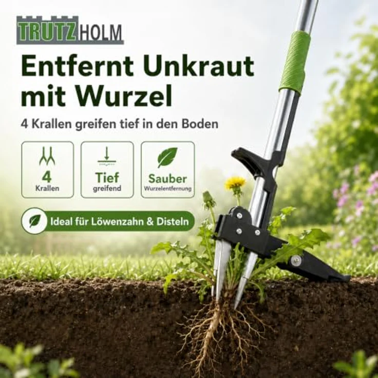 TRUTZHOLM Unkrautstecher mit Stiel, ergonomischer Wurzelentferner mit Hebelmechanismus und Fußtritt für Garten und Rasenpflege – Bild 3