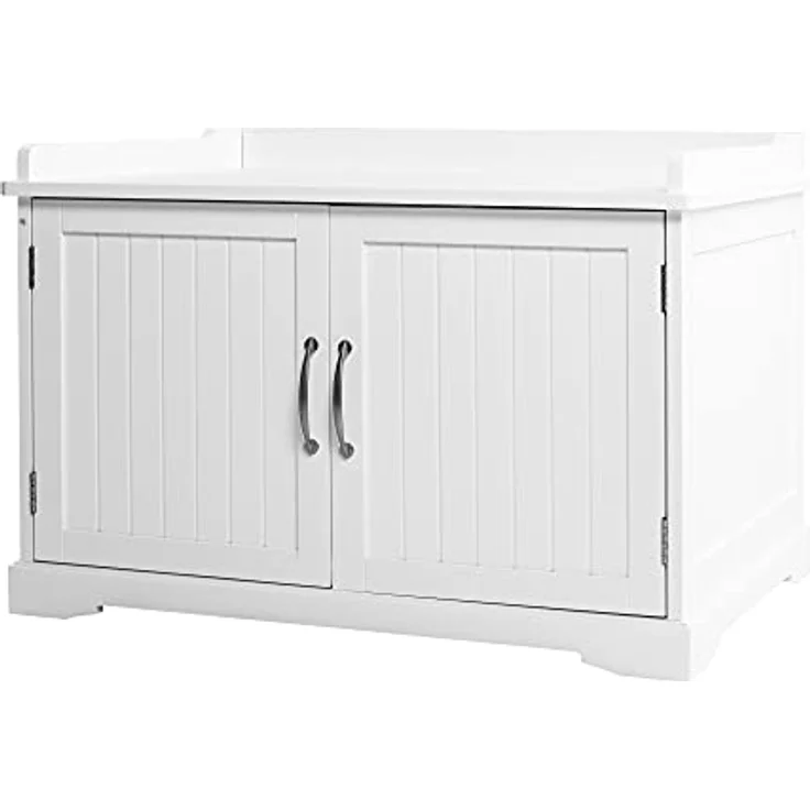 UPP Katzenschrank XXL aus massivem & nachhaltigem Holz I Katzenhütte für Katzentoilette oder als Hundehütte I Indoor & Outdoor Kommode für's Katzenklo I Moderne Katzenvilla in weiß – Bild 1