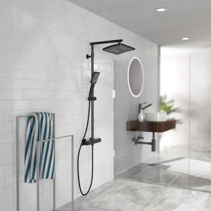 Schütte Duschsystem 'Trento' mit Thermostat schwarz eckig, Handbrause mit 3 Strahlarten – Bild 10