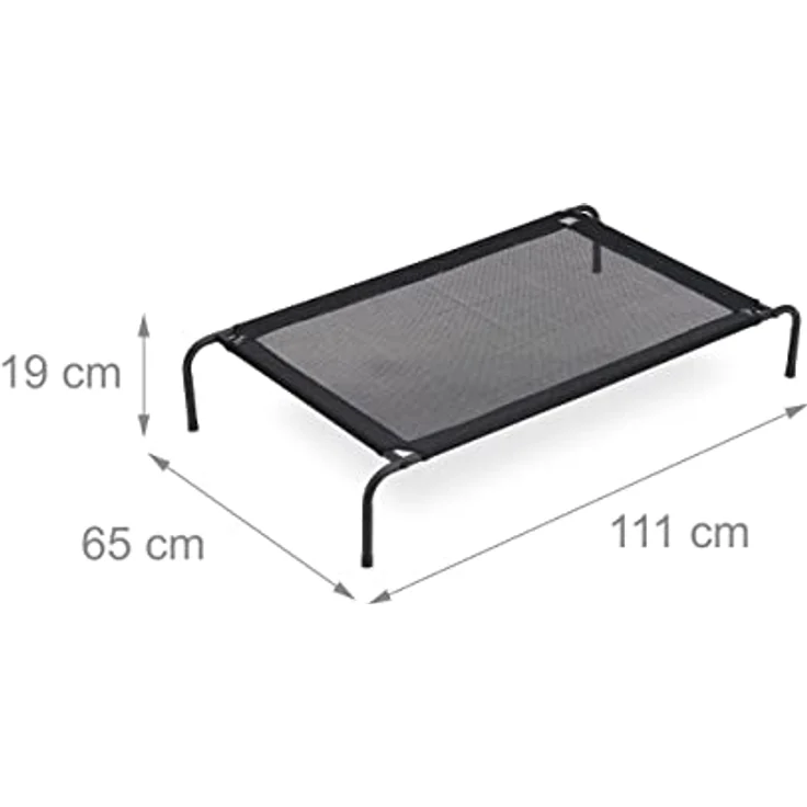 Relaxdays Hundeliege Outdoor, erhöhtes Hundebett bis 35 kg, HBT: 19x111x65 cm, Hunde Feldbett Garten & Camping, schwarz – Bild 4