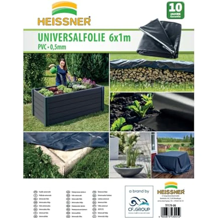 Heissner PVC Universalfolie, 6 x 1 m, 0,5 mm, langlebig, wasserundurchlässig, ideal für Hochbeete und Teiche – Bild 2