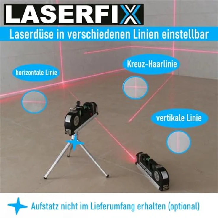 MAVURA LASERFIX Laserwasserwaage 4-in-1 Lasermessgerät, Kreuzlinienlaser Entfernungsmesser Maßband - Multifunktionales Werkzeug aus hochwertigem ABS-Kunststoff, rot - Preisvergleich – Bild 3